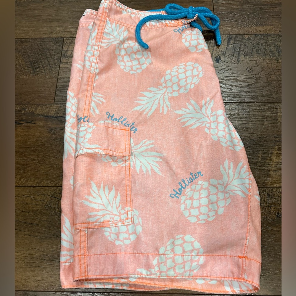 Hollister Blue and Peach pineapple Swim Shorts medium